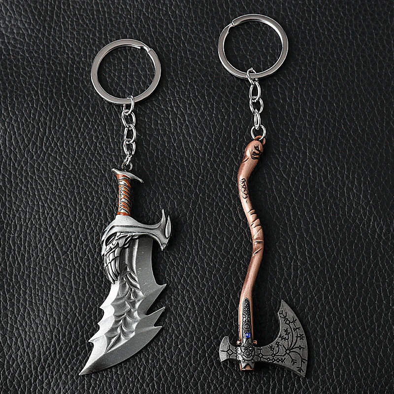 Game God Of War Keychain Anime Weapon Cartoon Figure Enamel Keyring Alloy Key Holder Accessory