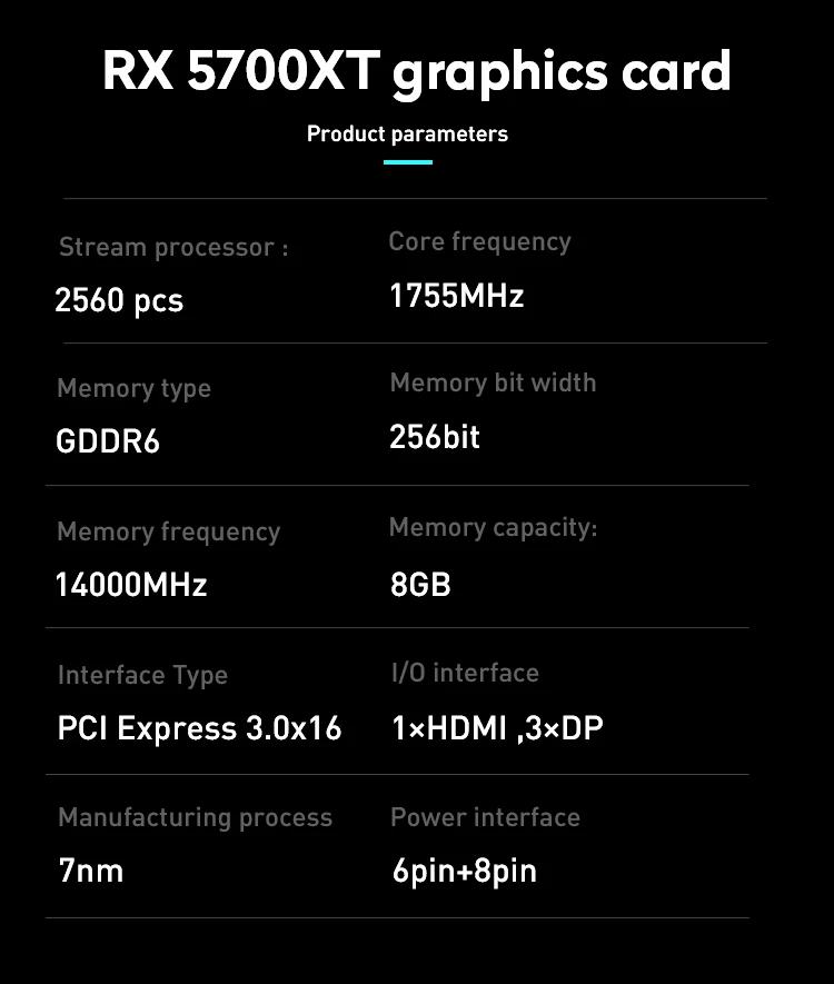 RX 5700xt Dual fan desktop game vga radeon gpu amd RadeonRX5700XT ELSA Graphics Card GDDR6 cardMining can reach 53-54mh gpu pc