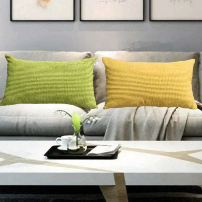 Nordic pillow case Solid Color Corn Velvet Sofa Waist Pillow Cover Rectangular Chair Backrest Back Cushion Bedside without Core