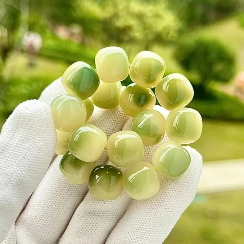 Lime Color Gradient White Jade Bodhi Root Bracelet Women's Hand-held Rosary HandString Buddha Bead Wen Play Plate Men's Play