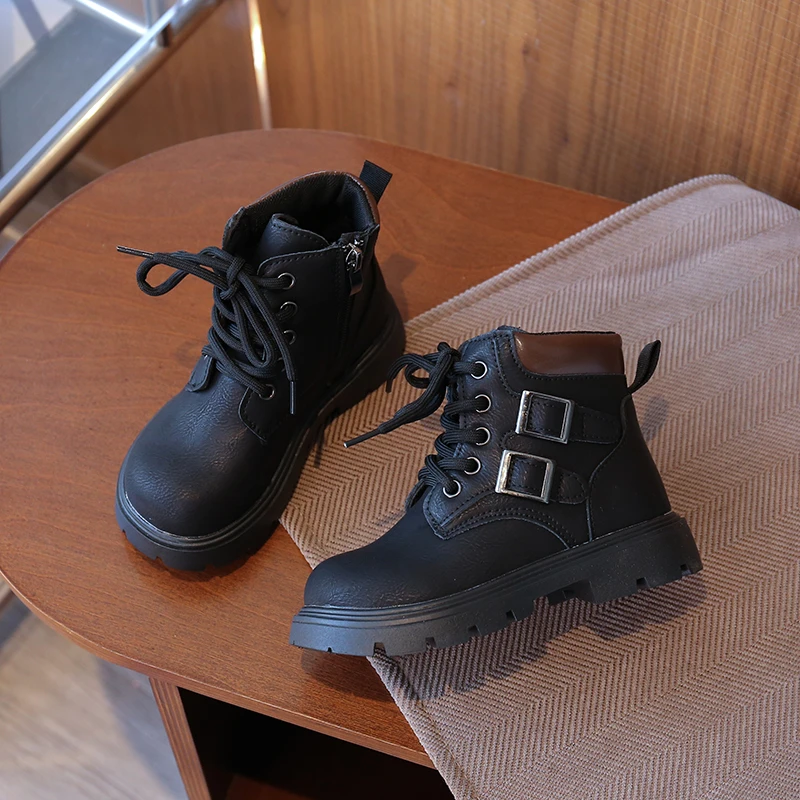 Winter Kids Ankle Boots with Double Buckle Non Slip