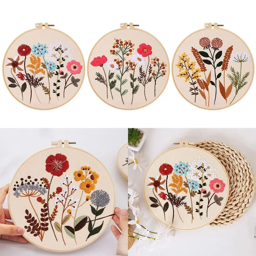 Gift Threads Embroidery Hoops Flower Embroidery Kit Cross Stitch Needlepoint Kit Home Decoration