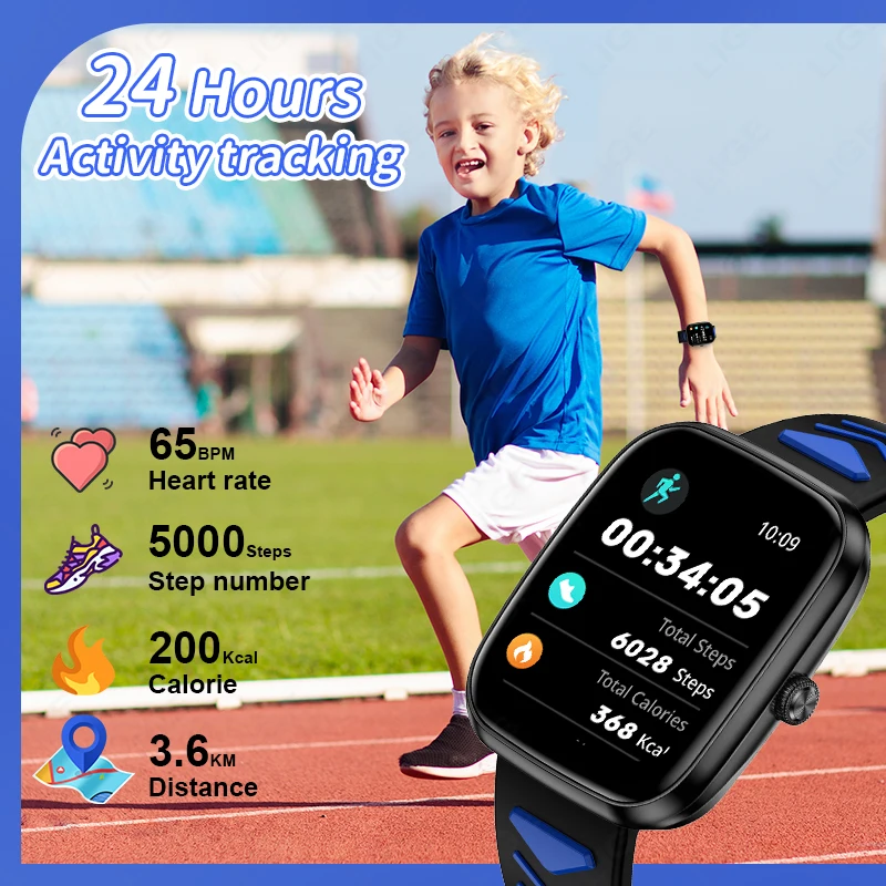 LIGE New Kid Call Smart Watch Full Touch Screen Children Puzzle Games Heart Rate Blood Oxygen Alarm Clock Birthday Gift Boy Girl