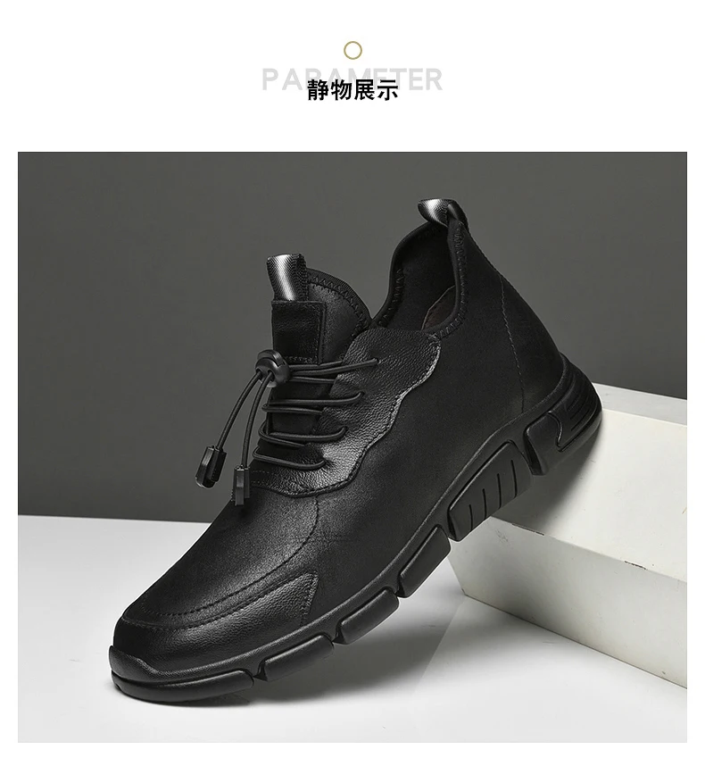 Flache/5 cm Aufzug Männer Schuhe Schwarz Weiches Leder Winter Warme Männer Mokassins Höhe Erhöhen Größere Schuhe Keil Chunky turnschuhe – Detail 16