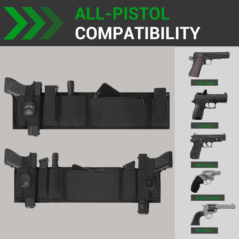 Tactical Concealed Carry Belly Gun Holster Belt 45-58'' Belly Band Holster Universal Pistol Holder Magazine EDC Admin Pouch 5