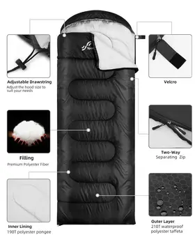 Sportneer Sleeping Bags for Adults 3-4 Season Warm Weather Waterproof Lightweight Camping Sleeping Bag for Camping Outdoor 4