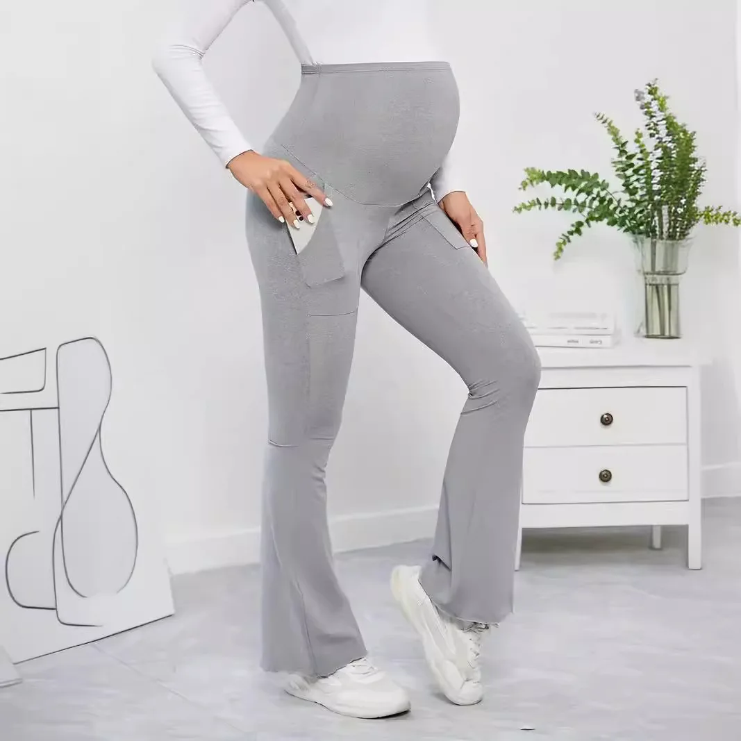 European American Size Boot Cut Solid Wide Waist Support Sports Maternity Tights Flare Legging for Pregnant Women Spring Summer