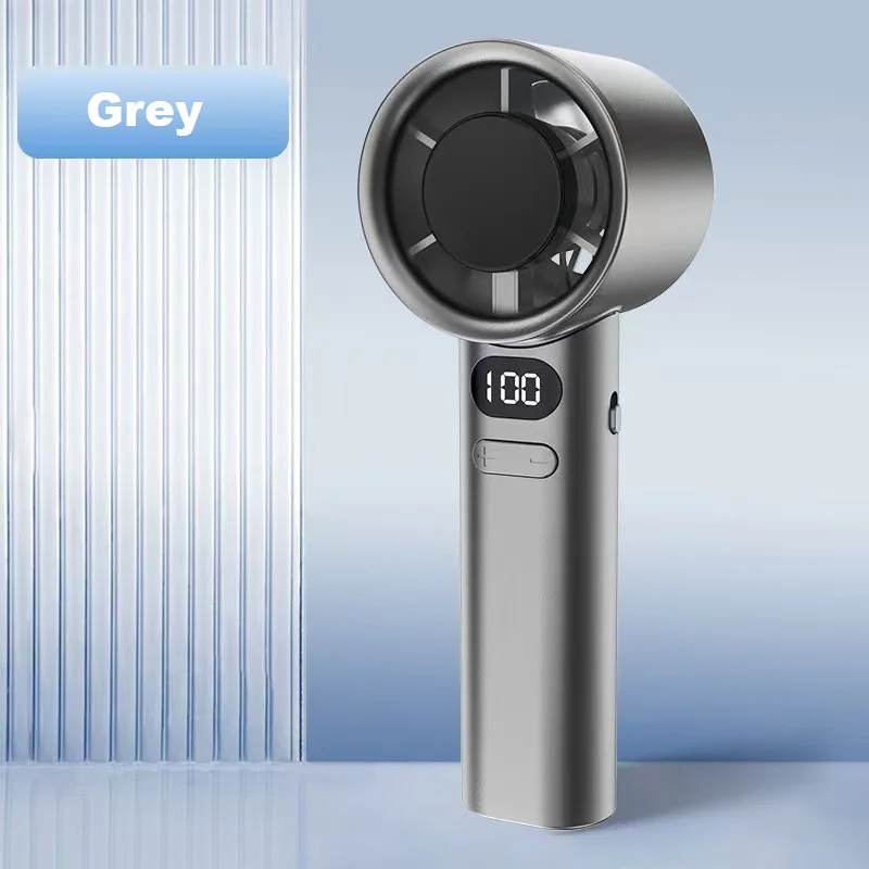 Akumulatorowy wentylator ręczny USB Turbo - regulowany 12-biegowy mini wentylator z wyświetlaczem LED i trybem łagodnym do domu/biura/na podróż