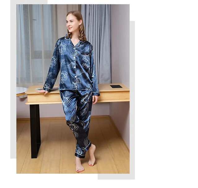 Pyjama En Satin De Soie Pour Femmes, Ensemble De Printemps-automne