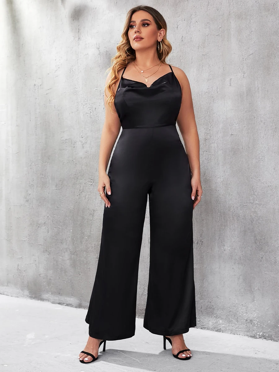 

Finjani Women's Plus Size Jumpsuit Frenchy Draped Collar Lace Up Backless Cami Jumpsuit Casual Clothing For Summer New