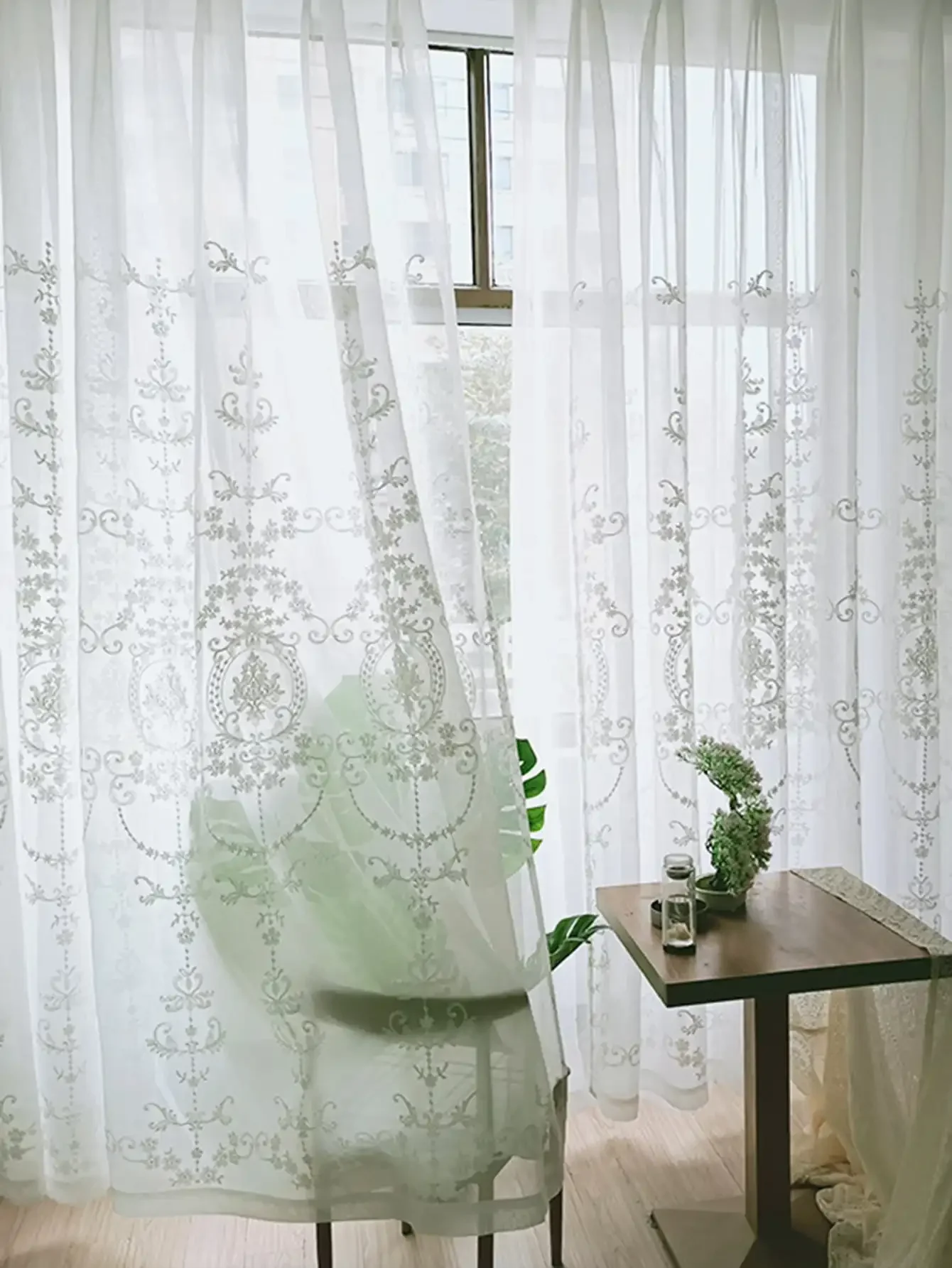 Sheer Modern Rural Style Diamond Shaped Minimalist Embroidery Net Curtain  Window White Embroidered Window 3
