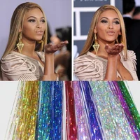 90cm Shiny Sparkle Threads Glitter Hair Tinsel Rainbow Strands Gold Hair Laser False Hair Extensions For Women Girl Kids Styling 1