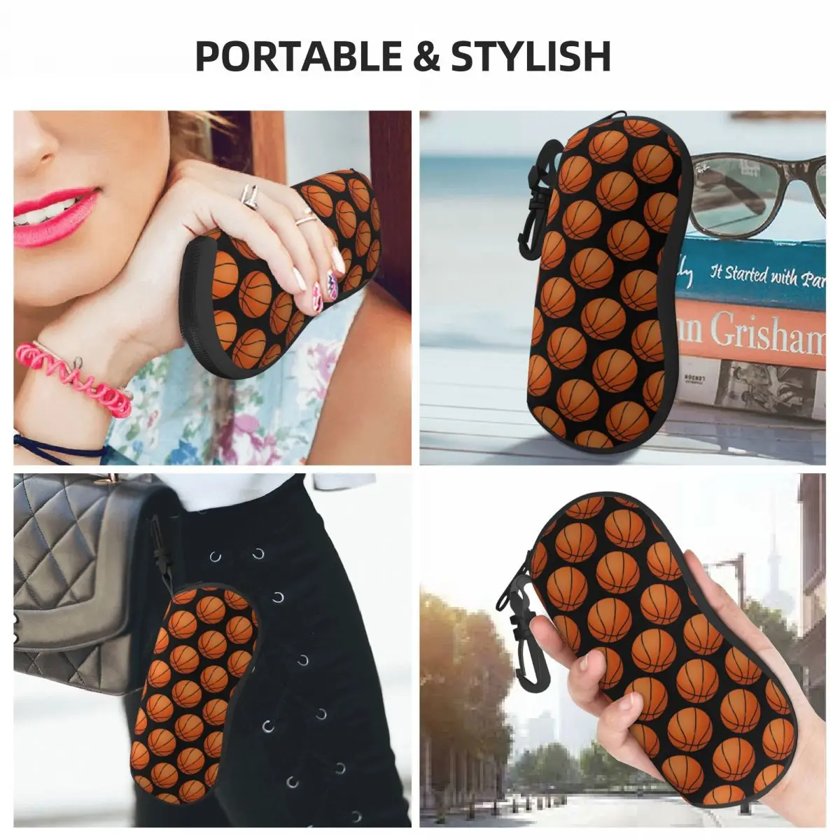 Cool Ball Print Horizontal Glasses Case Basketball Balls Soft Reading Sunglasses Pouch Men Women Key Chain Eyewear Box