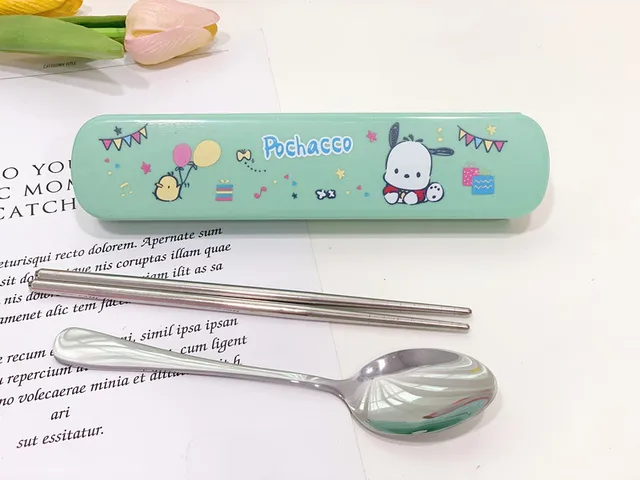 Sanrios Hellokittys Kuromi Cinnamoroll Kawaii Anime Surrounding Spoon  Chopsticks Set Cute Cartoon Travel Portable Cutlery Set - AliExpress