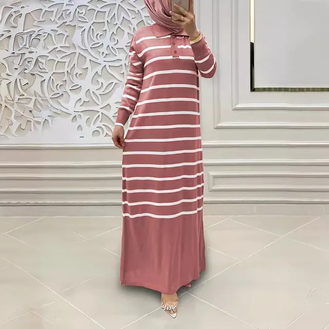 Eid femmes musulmanes Robe en tricot rayures Jalabiya caftan Islam robes longue Robe Ramadan maroc dubaï Abayas robes en tricot