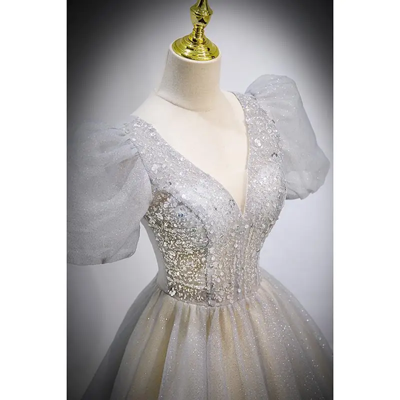 Glitter Quinceanera Dresses Ball Gown V Neck Short Sleeves Princess Girl Sequin Sweet 16 Prom Dresses Evening Formal Gowns