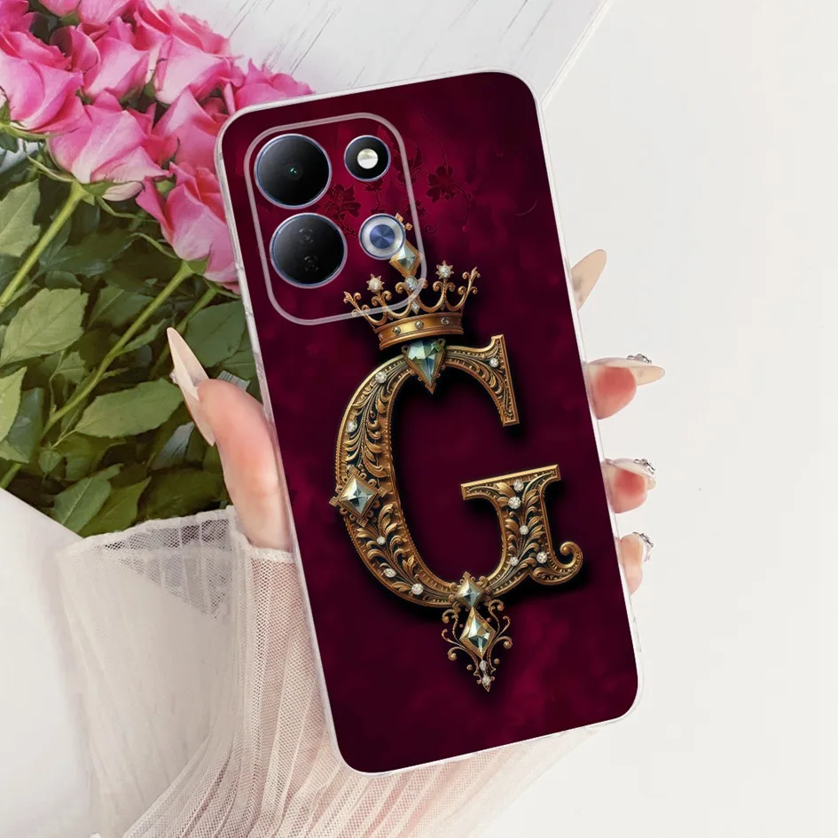 Fashion Initial Letters Crown Soft Silicone Clear Phone Case, 6.9