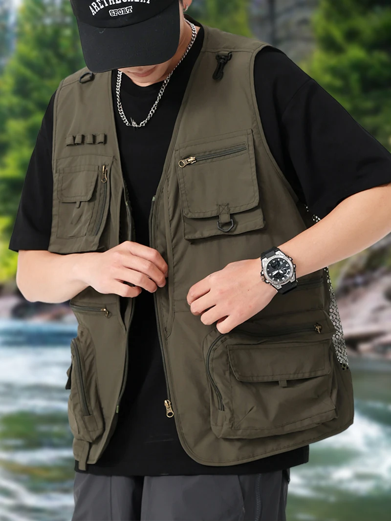 Mesh Vest with Pockets Men Outdoor Activity Quick Dry Fishing Vest Jacket Men Hiking Camping Clothes Summer Breathe Lightweight