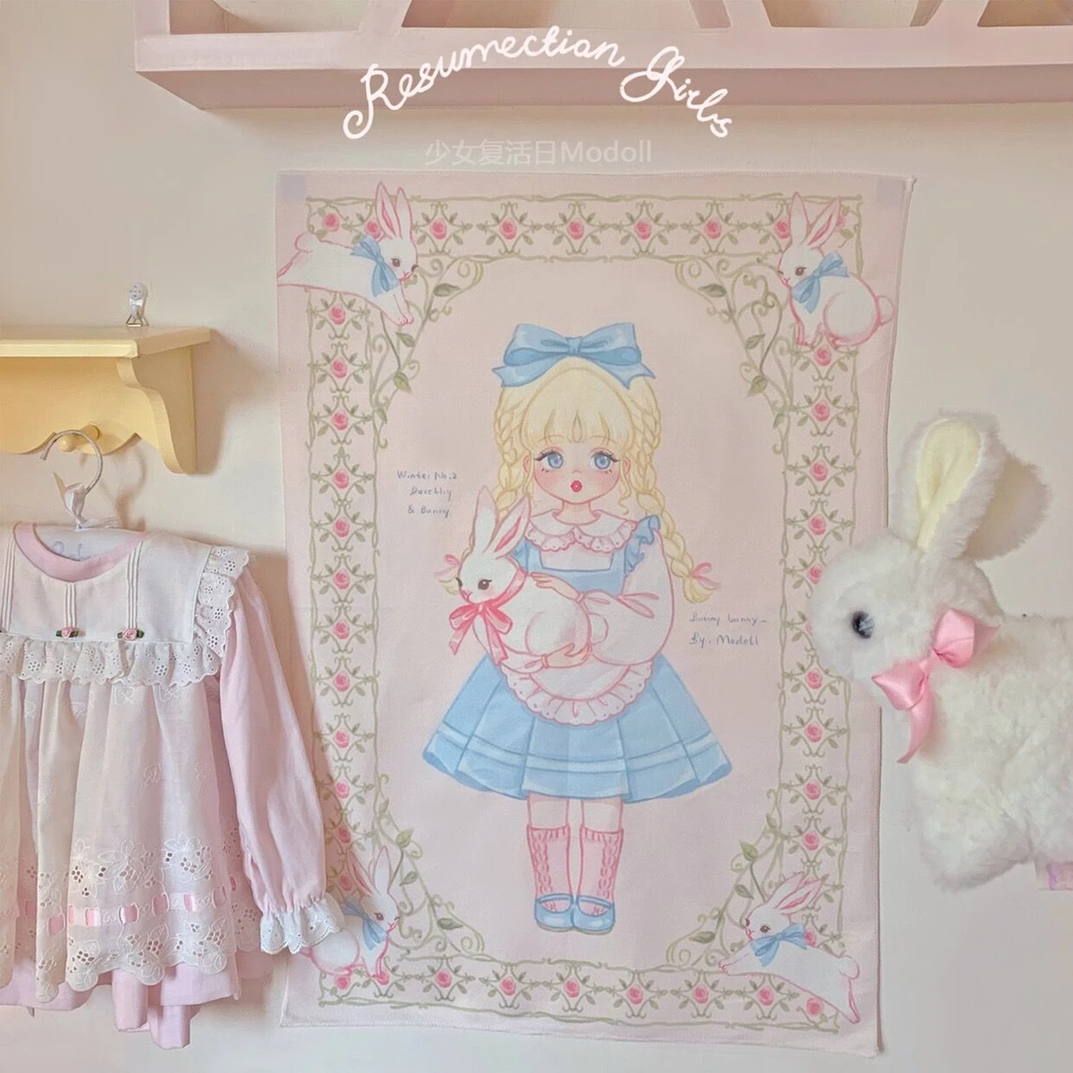 

Ins Small Wall Tapestry Cartoon bunny Tapestries Cute Wall Hanging Cloth for Bedroom Background Decor Party Photo Props