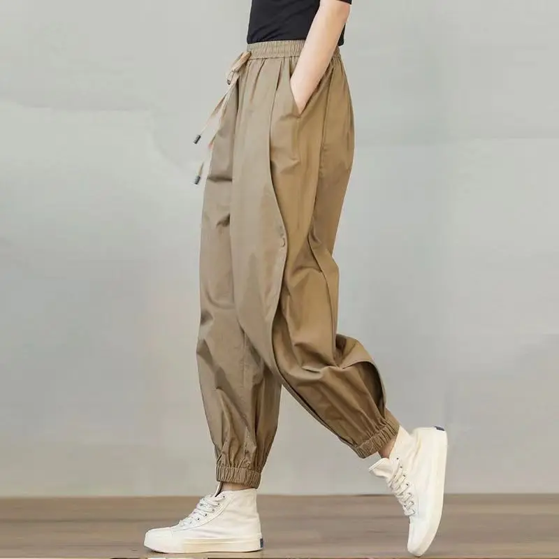 

2023 Pocket Cargo Pants Women's Trousers Baggy Y2k High Waist for Women Straight Casual Pants Drawstring New Pantalones Q758