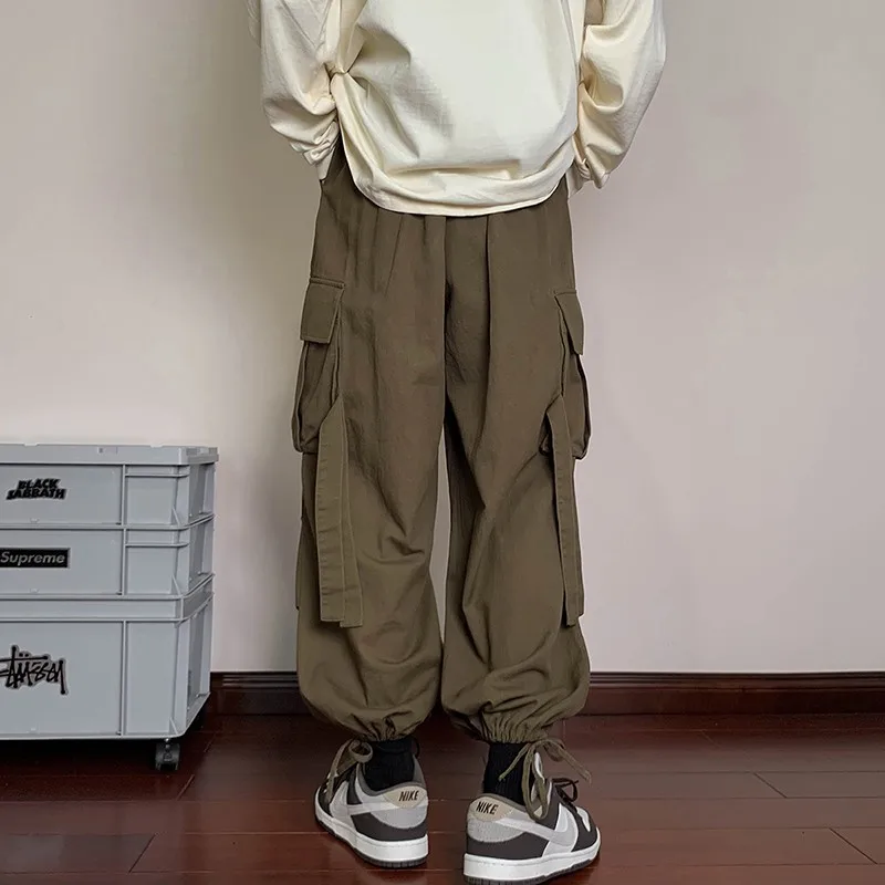 2023 New Men's Fashion Oversize Cargo Pants Cotton Washed Pleated