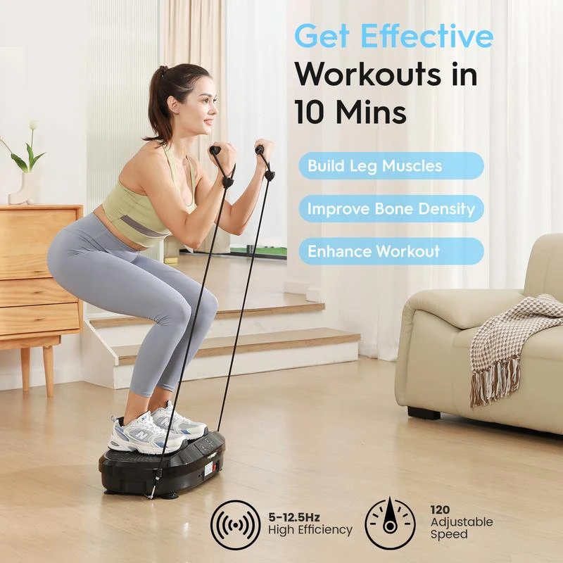 Vibration Plate Exercise Machine with 265LBS Loading Capacity Whole Body Workout Vibration Platform Resistance Bands for Fitness