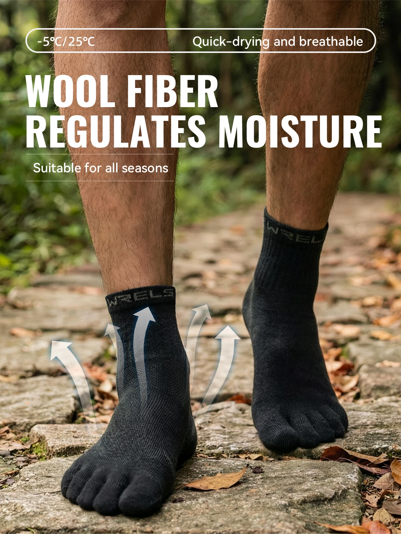 WRELS 1/2/3 pares de calcetines de lana merino con cinco dedos, calcetines para correr para hombres y mujeres, transpira