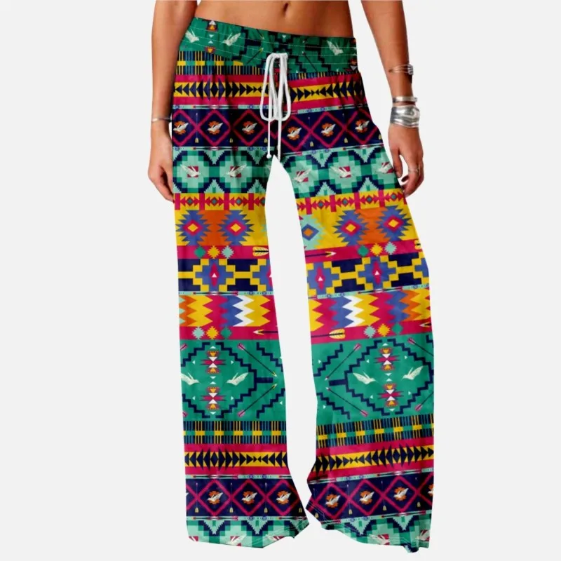 Ladies-Bottoms-Retro-Casual-Pants-Aztec-Ethnic-Style-Ladies-Wide-Leg ...