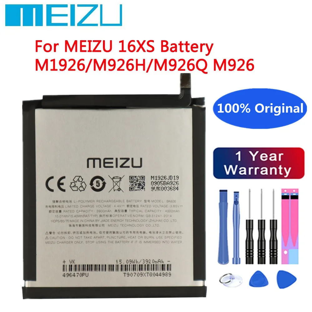

Аккумулятор Meizu BA926 100% мАч для Meizu 16XS M926H M926Q M926Y, батарея для телефона с инструментами, 4000 оригинал