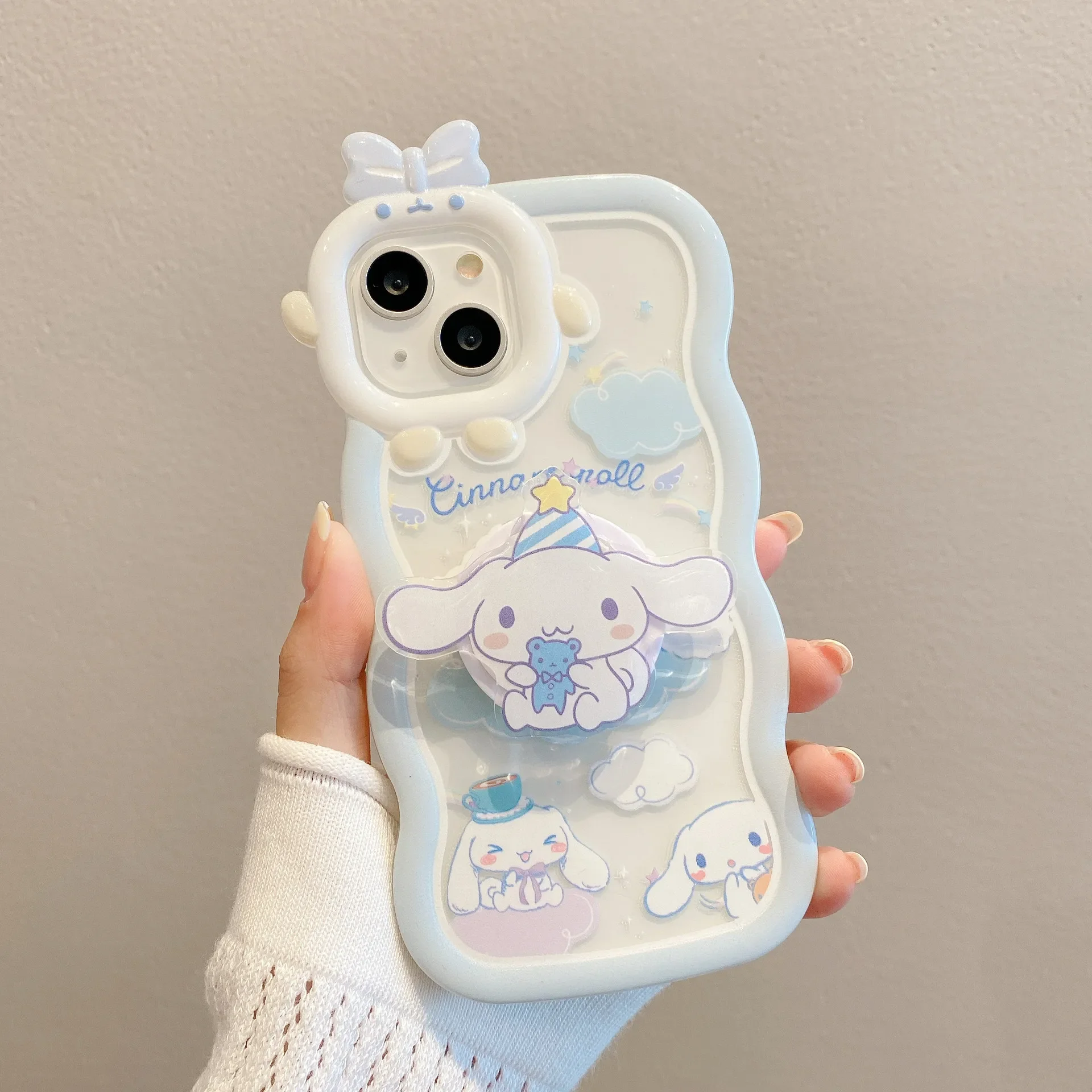 Kawaii Sanrio Cinnamoroll With Bracelet Bracket Phone Case For iPhone 15 14 13 12 11 Pro Max XR XS MAX X 7 Back Cover Y2k Gift