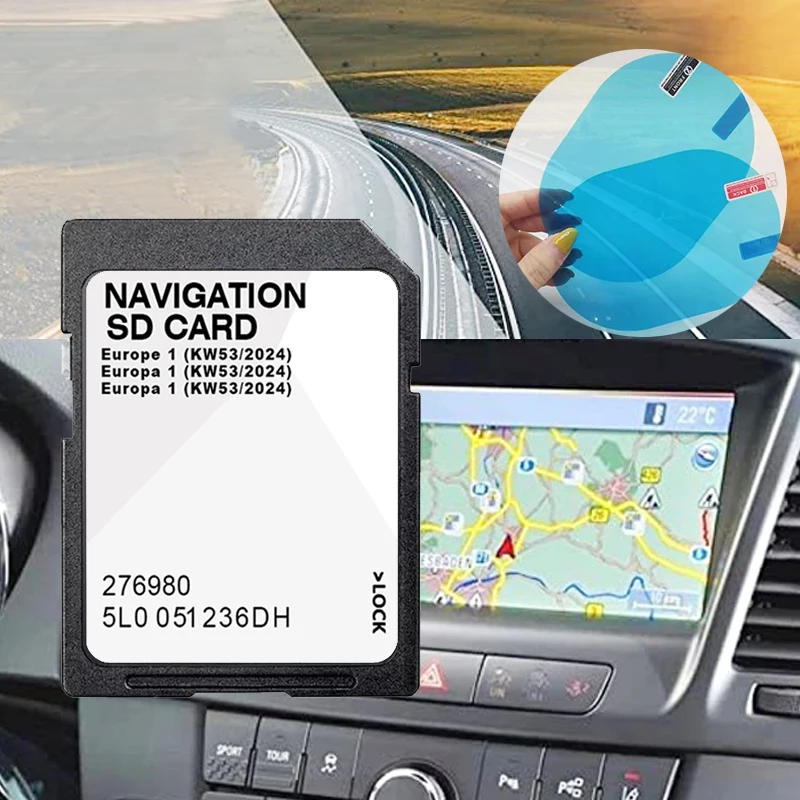 

for Skoda 32GB Amundsen MIB2 Navi SD Card Europe 5L0051236DH 2024 Discover New with Anti Fog Reaview Stickers