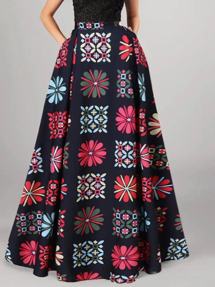 largas bohemias con estampado geométrico para mujer, faldas largas de cintura alta, informales, Vintage, para fiesta, verano, 2022 - AliExpress Ropa de