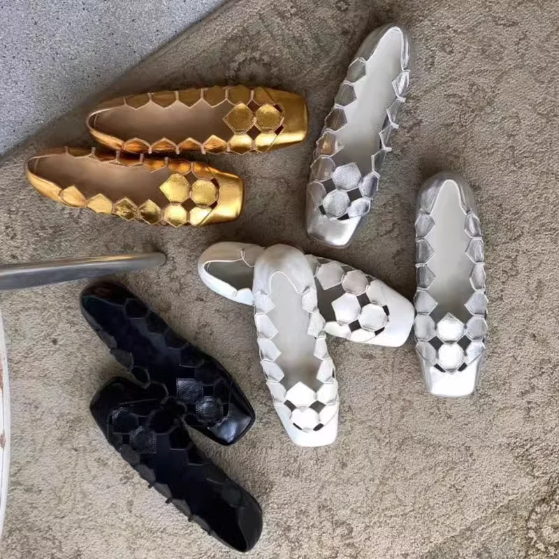 

Personality Design Honeycomb Flats 2023 Summer Korean Style Women's Shoes Roma Hollowed Out Breathable Square Head Casual Shoes