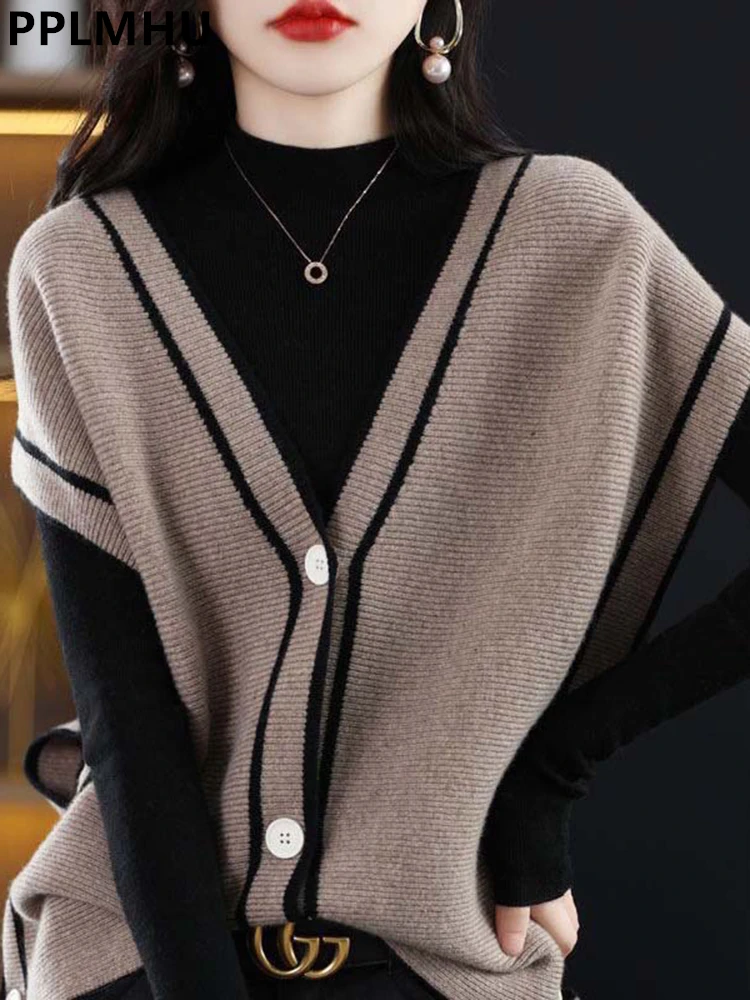 여성용 우아한 브이넥 민소매 스웨터 상의, 한국 니트 조끼, 카디건, 캐주얼 니트웨어, Chaleco 코트, Malhas 조끼, 신상
