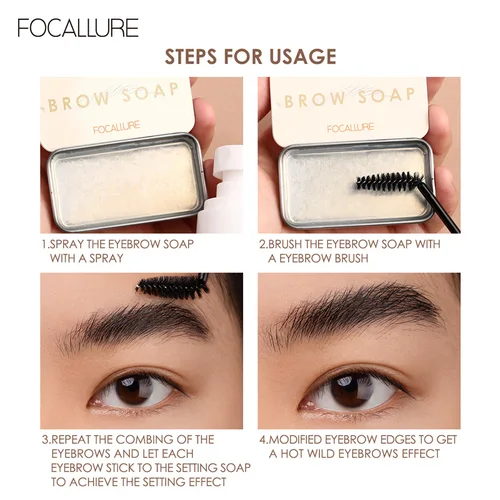 FOCALLURE 눈썹 비누 왁스 트리머 포함, 푹신한 깃털 눈썹 포마드 젤, 눈썹 스타일링 메이크업 비누, 눈썹 조각 리프트 4