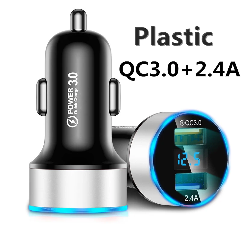 Metal QC 3.0 Dual USB Car Charger Quick Charge 3.0 Fast Charging For iPhone Xiaomi Huawei Samsung Auto Digital LED Display 65 watt charger Chargers