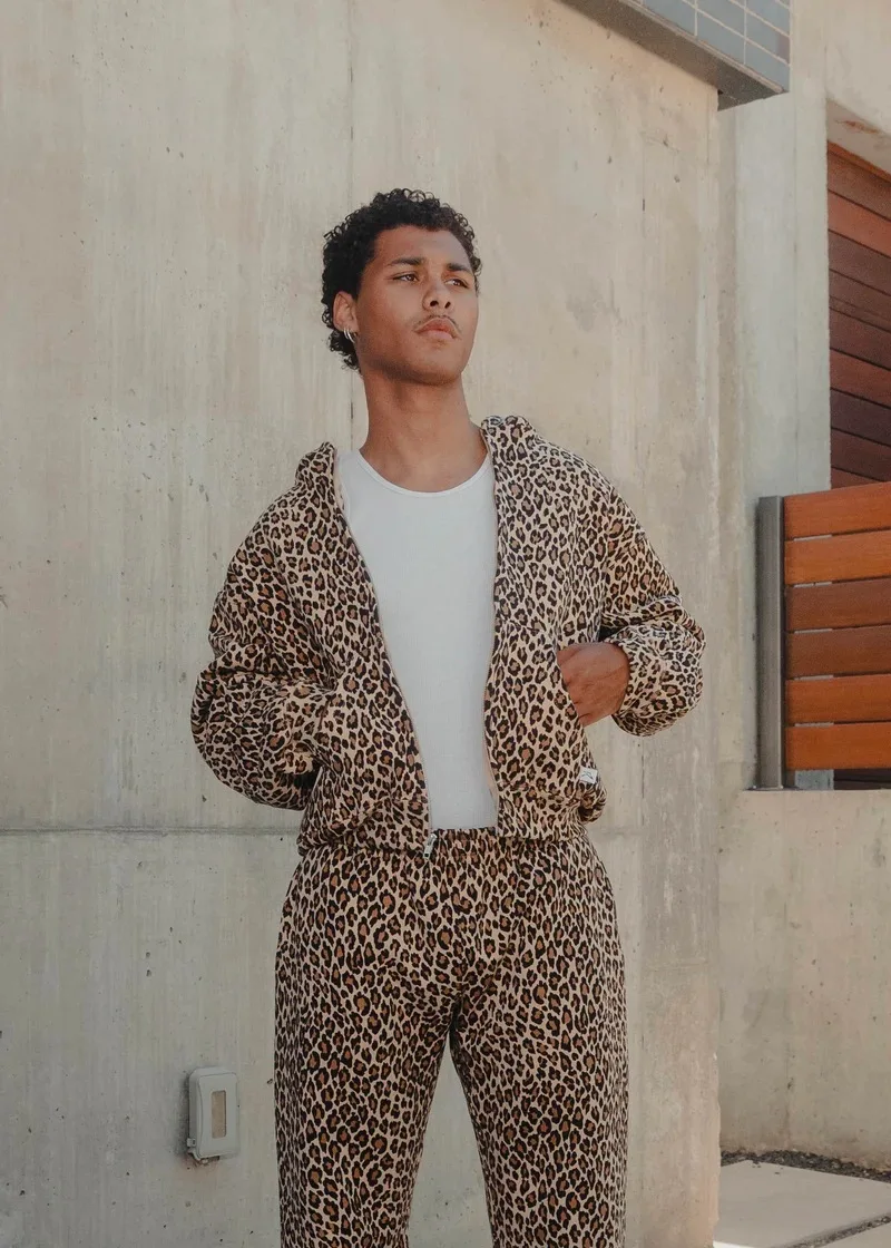 Y2K Leopard Print Hoodie – Unisex Harajuku Hip Hop Style Zip-Up Pullover Sweatshirt for Couples