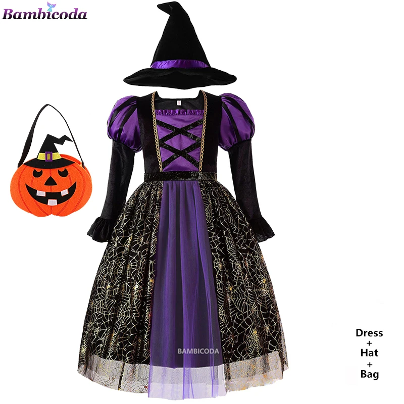 thumbnail image 1 of Vestido de fiesta de bruja para niñas de Halloween, disfraz de fantasma gótico, bata, vestido con tutú, sombrero de bruja para fiesta de carnaval de Purim, 1 of 5