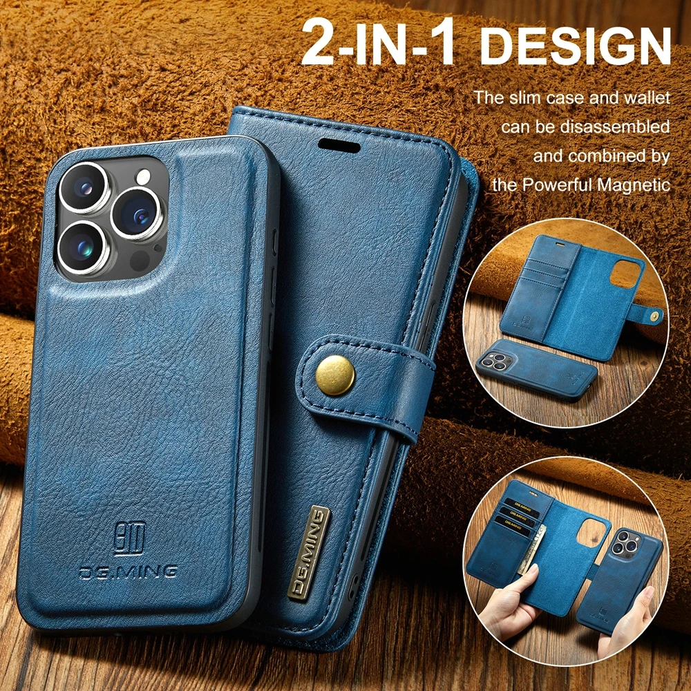 Premium Detachable Leather Wallet Phone Case with Magnetic Flip and Card Slots
