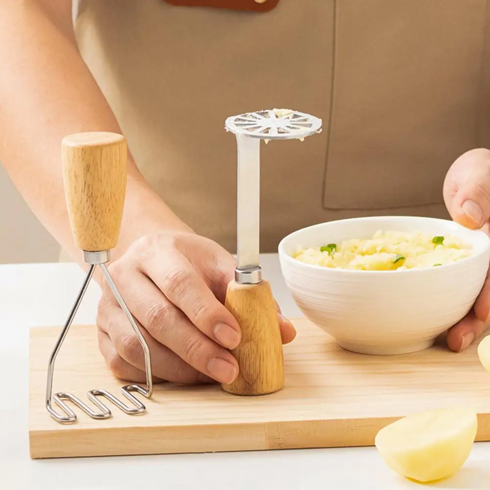 Stainless Steel Potato Masher Standing Wooden Handle Manual Carrot Avocado Vegetable Food Mashing Tool Kitchen Baking Gadgets
