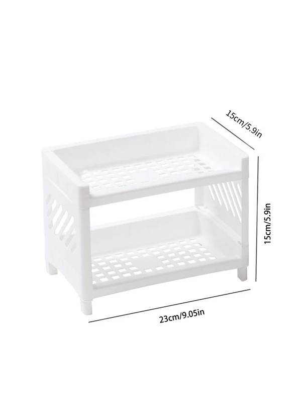 1PC PP Desktop Double Layer Storage Rack Rectangular White Organizing...