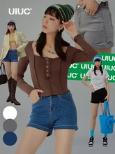 

UIUC Basic High Waist Denim Shorts Woman Skinny Hot Shorts 2022 Summer All Matching Blue Washed Jeans Shorts Female