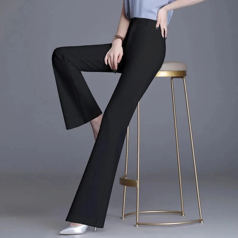 Classic Slim White Flare Pants For Women 2023 Summer Thin Bell Bottom Pantalones High Waist Office Lady Suit Trousers Breathable