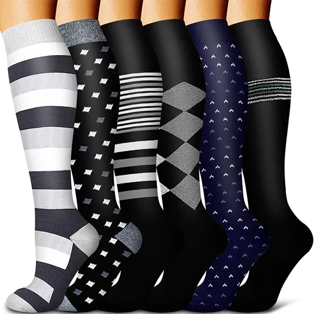5/6 Pairs Men and Women Compression Socks Circulation Recovery Varicose Veins Nursing Travel Running Hiking Sports Socks 6 pairs-YY013