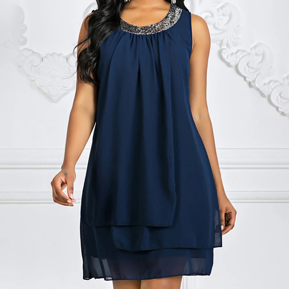 Women's Shift Dress Knee Length Dress Sleeveless Solid Color Layered