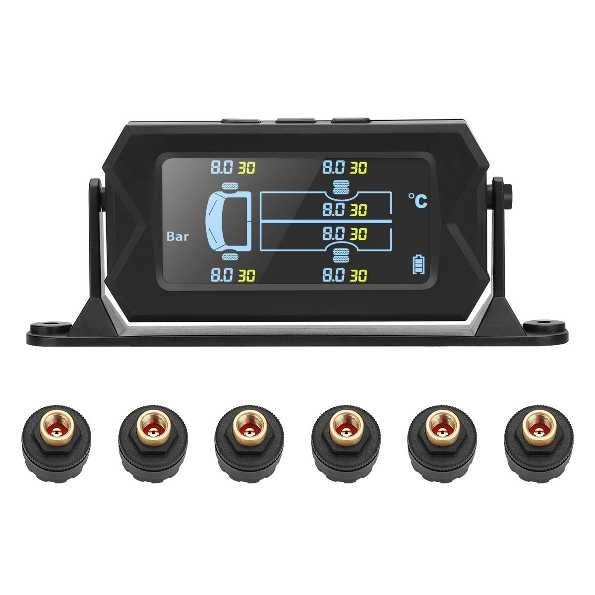 

Универсальная беспроводная система контроля давления в шинах TPMS, солнечная энергия, ЖК-дисплей, 6 внешних датчиков для грузовика