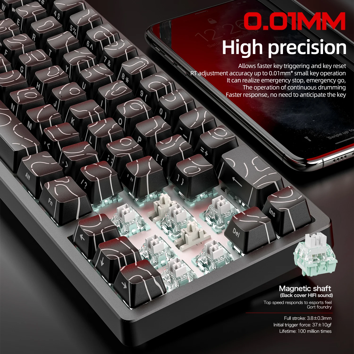 FREEWOLF F68PRO 8K RGB Mechanical Keyboard ,Magnetic Switch,0.01mm