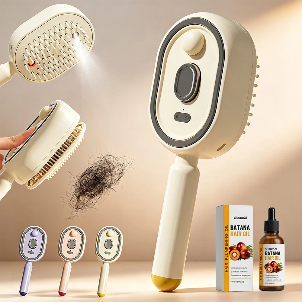 Electric Spray Air Cushion Massage Comb,3-in-1 Electric Mist Spray Hair Brush,Self-Cleaning Anti-Tangle,Frizzy Hair & Scalp Care 1