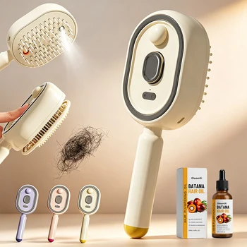 Electric Spray Air Cushion Massage Comb,3-in-1 Electric Mist Spray Hair Brush,Self-Cleaning Anti-Tangle,Frizzy Hair & Scalp Care 1