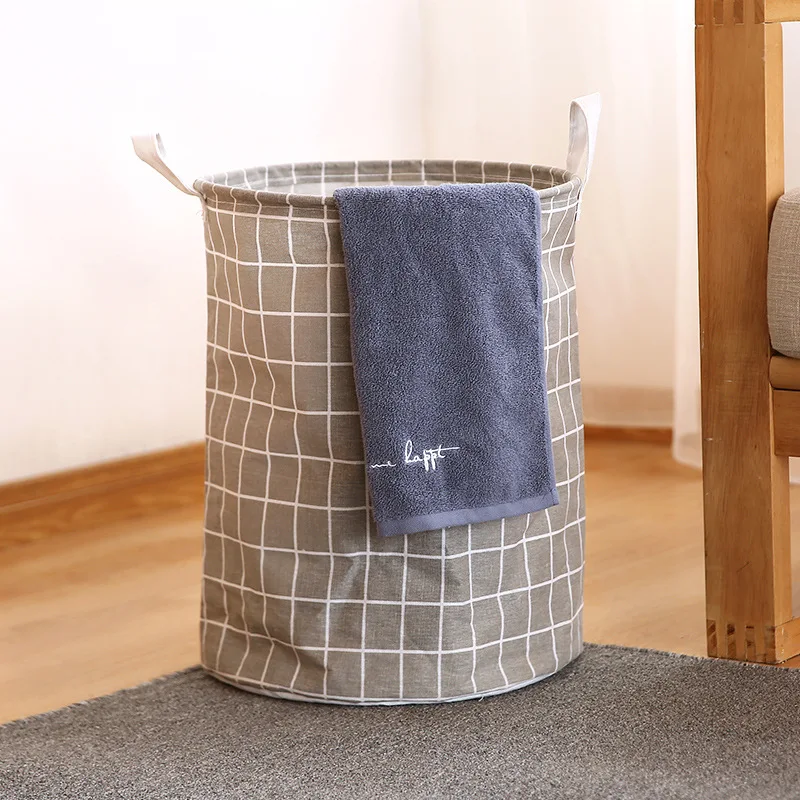Dirty Laundry Basket Cotton Linen Foldable Round Waterproof Organizer Bucket Clothing Children Toy Large Capacity Storage Home